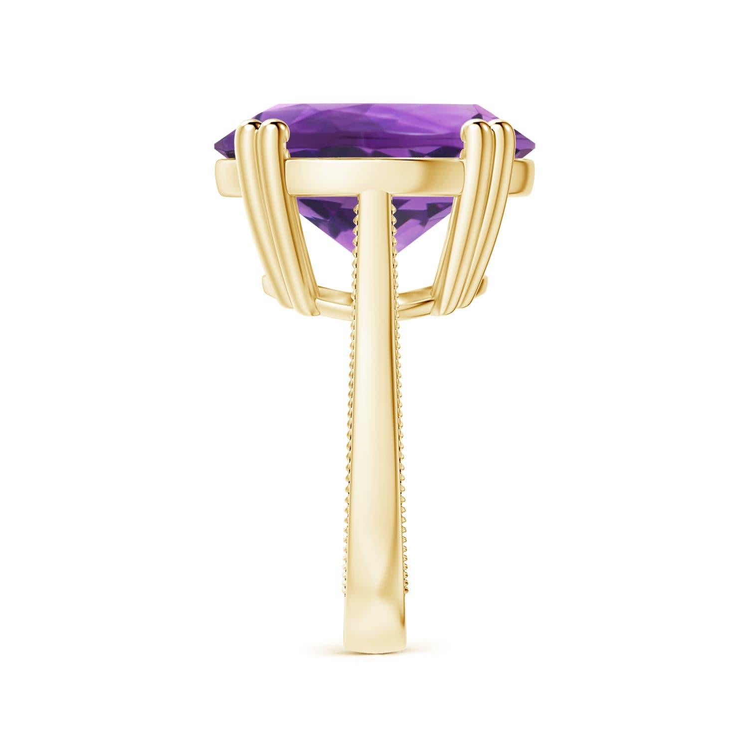 For Sale:  ANGARA GIA Certified Solitaire Amethyst Ring in Yellow Gold with Leaf Motifs 4