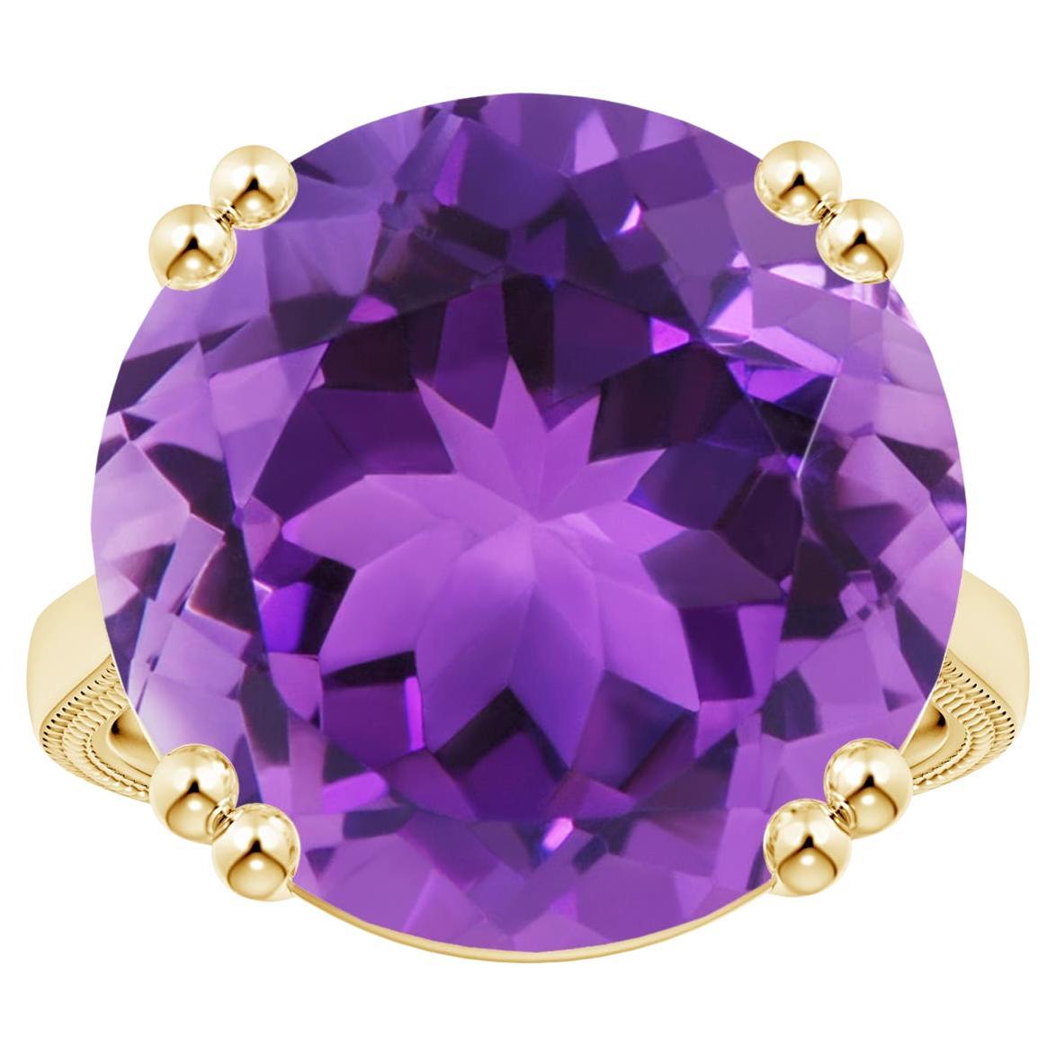 For Sale:  ANGARA GIA Certified Solitaire Amethyst Ring in Yellow Gold with Leaf Motifs