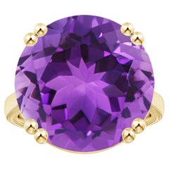 ANGARA GIA Certified Solitaire Amethyst Ring in Yellow Gold with Leaf Motifs