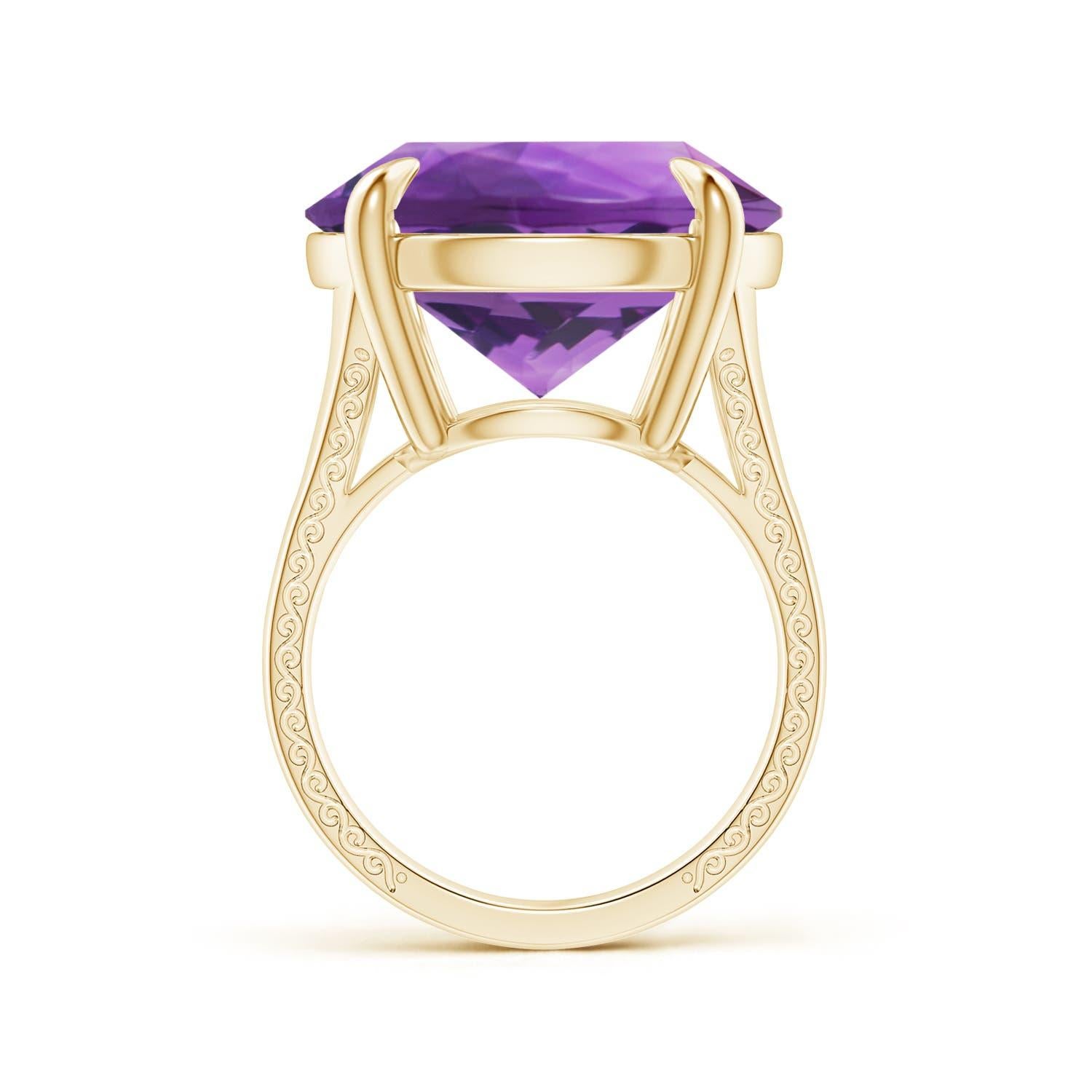 For Sale:  ANGARA GIA Certified Solitaire Amethyst Ring in Yellow Gold with Scrollwork 2