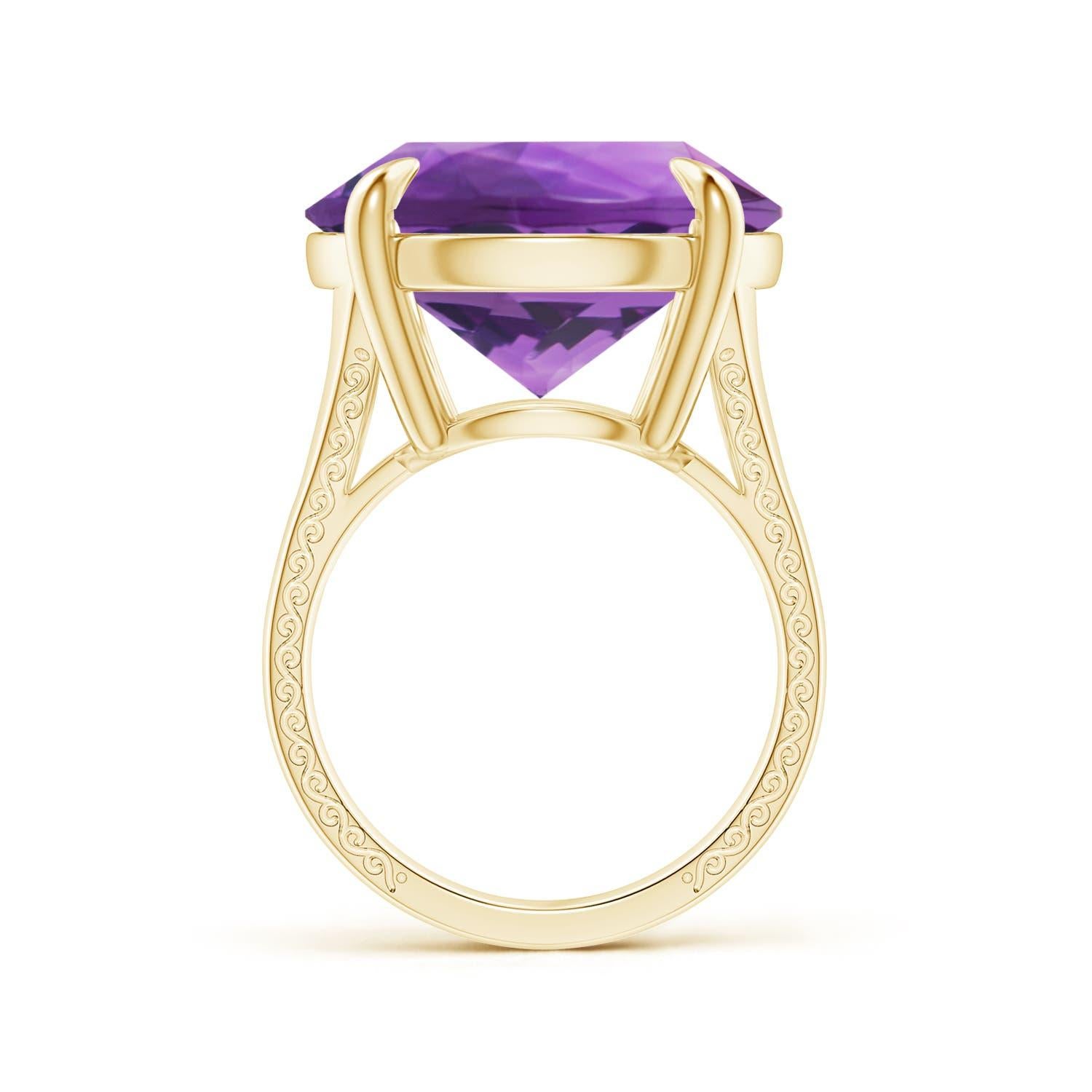 For Sale:  ANGARA GIA Certified Solitaire Amethyst Ring in Yellow Gold with Scrollwork 2