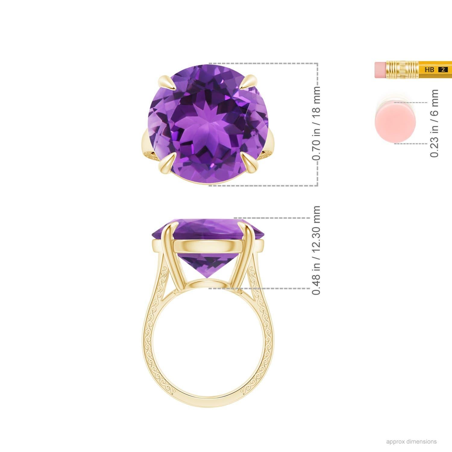 For Sale:  ANGARA GIA Certified Solitaire Amethyst Ring in Yellow Gold with Scrollwork 5
