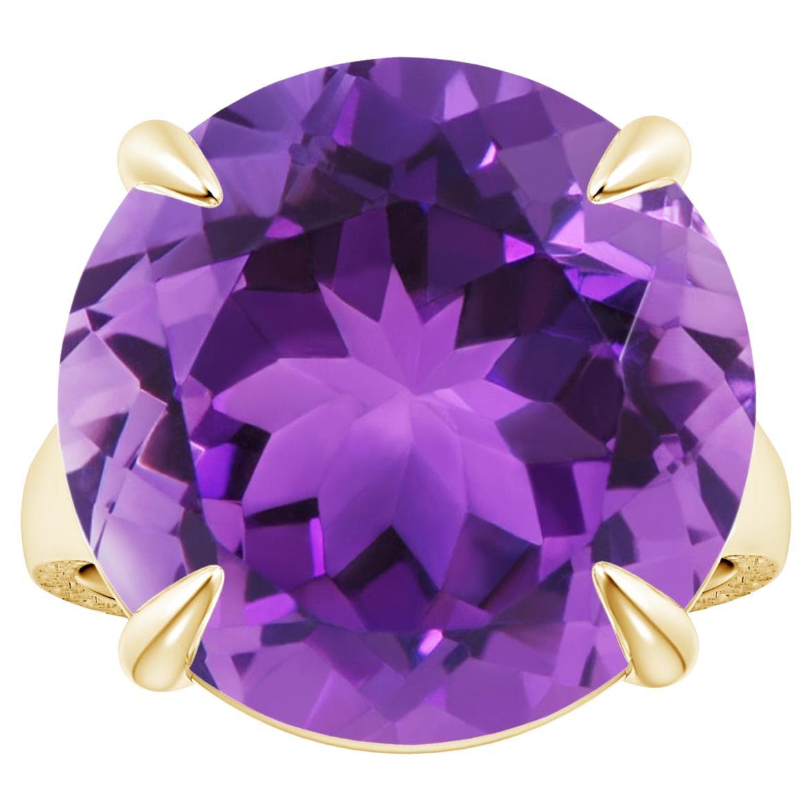 ANGARA GIA Certified Solitaire Amethyst Ring in Yellow Gold with Scrollwork