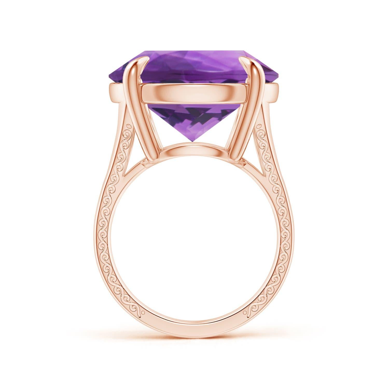 ANGARA Anillo de oro rosa con amatista solitaria certificada por GIA y decoración de volutas  2