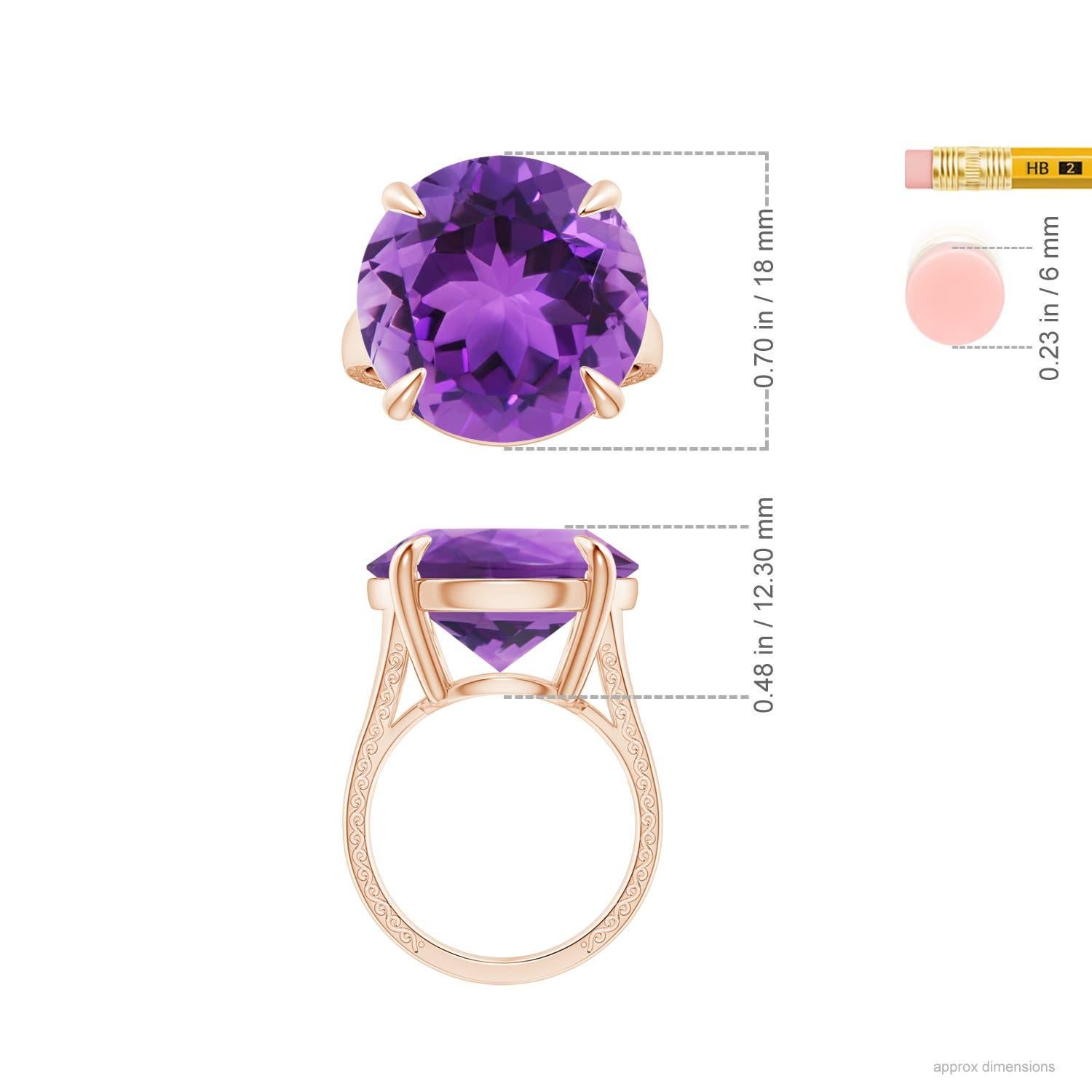 For Sale:  ANGARA GIA Certified Solitaire Amethyst Rose Gold Ring with Scrollwork 5