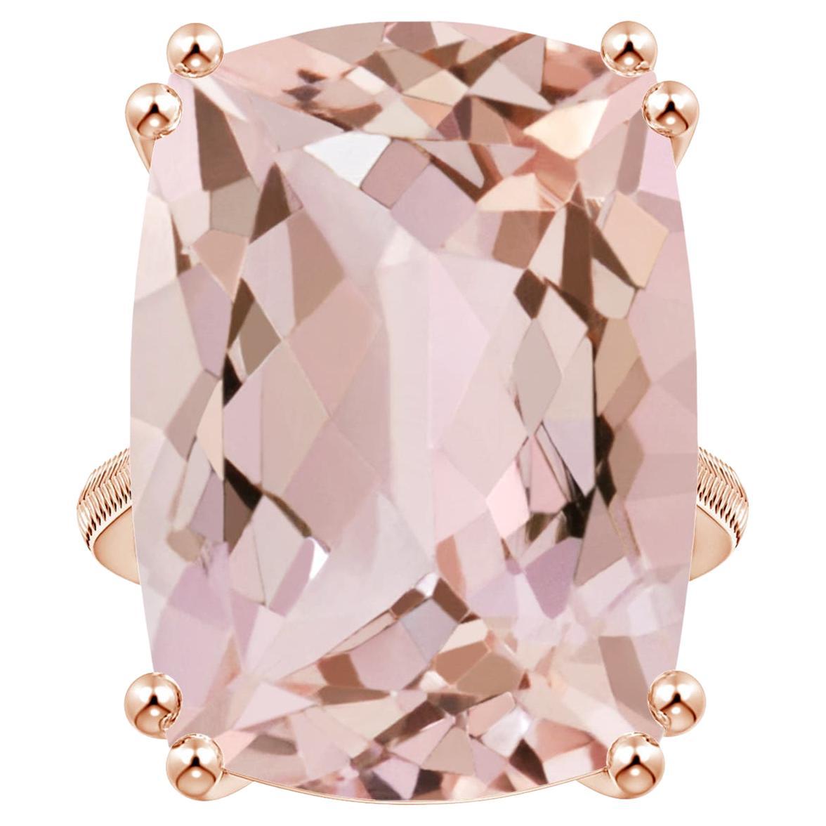 For Sale:  ANGARA GIA Certified Solitaire Cushion Morganite Feather Ring in Rose Gold