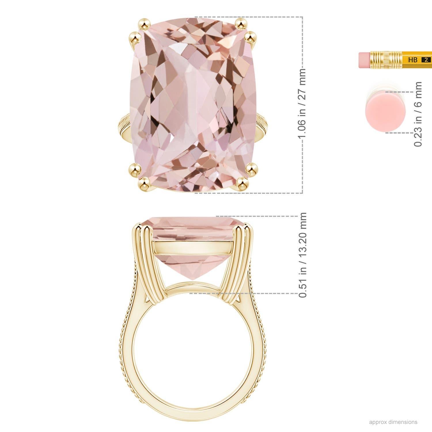 For Sale:  Angara Gia Certified Solitaire Cushion Morganite Feather Ring in Yellow Gold 5