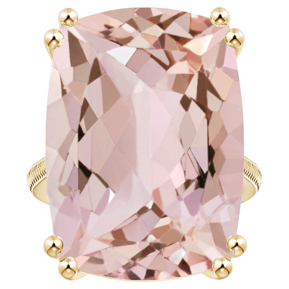 For Sale:  Angara Gia Certified Solitaire Cushion Morganite Feather Ring in Yellow Gold