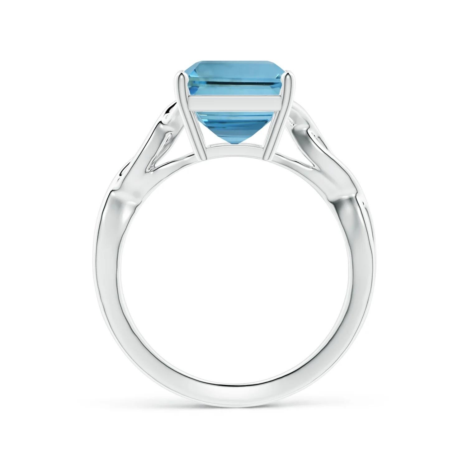 For Sale:  Angara Gia Certified Solitaire Emerald-Cut Aquamarine Ring in Platinum 2