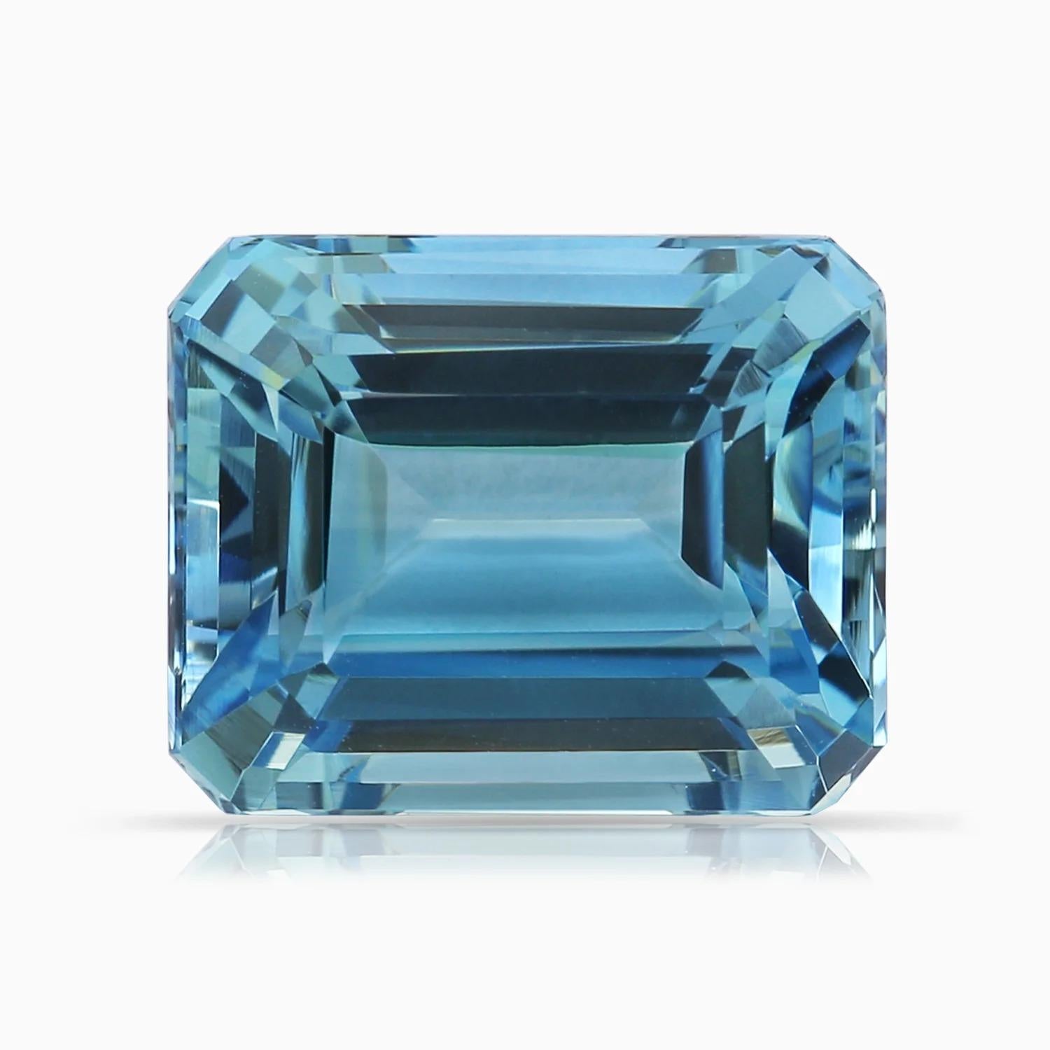 For Sale:  Angara Gia Certified Solitaire Emerald-Cut Aquamarine Ring in Platinum 6