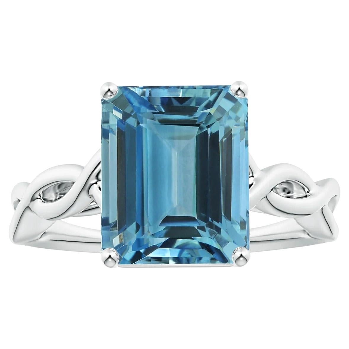 For Sale:  Angara Gia Certified Solitaire Emerald-Cut Aquamarine Ring in Platinum