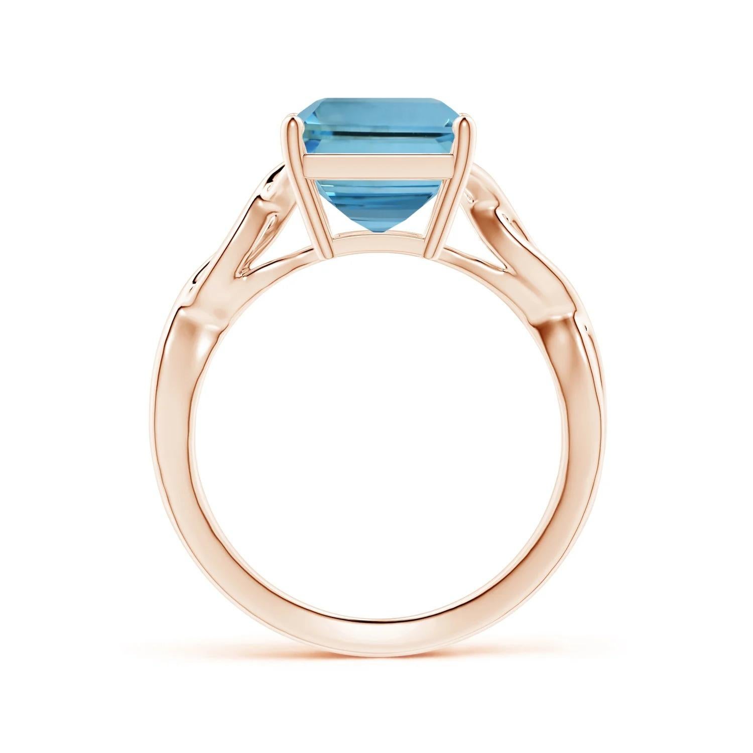 For Sale:  Angara Gia Certified Solitaire Emerald-Cut Aquamarine Ring in Rose Gold 2