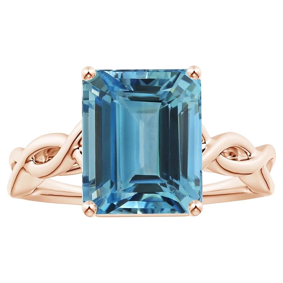 For Sale:  Angara Gia Certified Solitaire Emerald-Cut Aquamarine Ring in Rose Gold