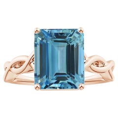 Angara Gia Certified Solitaire Emerald-Cut Aquamarine Ring in Rose Gold