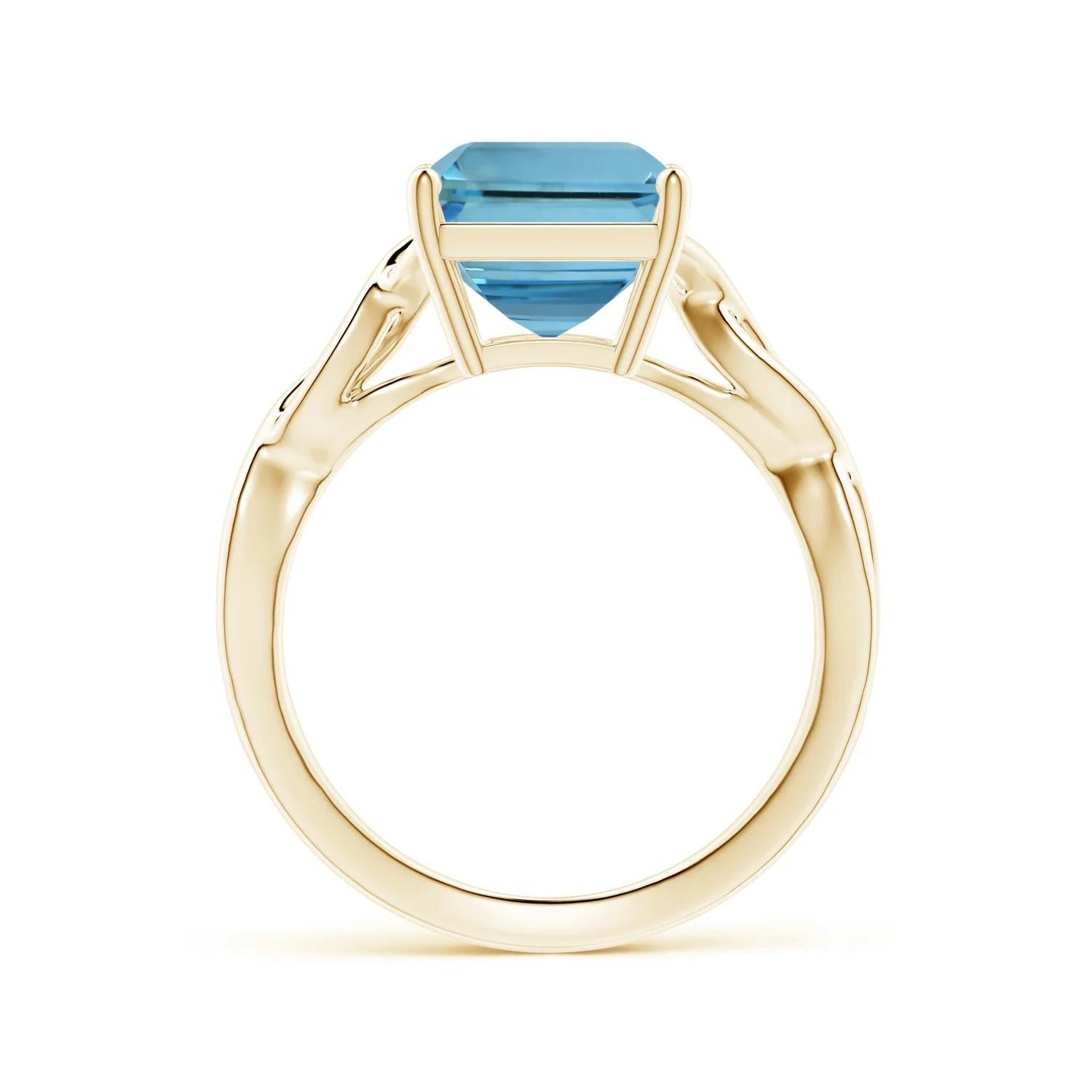 For Sale:  ANGARA GIA Certified Solitaire Emerald-Cut Aquamarine Ring in Yellow Gold 2