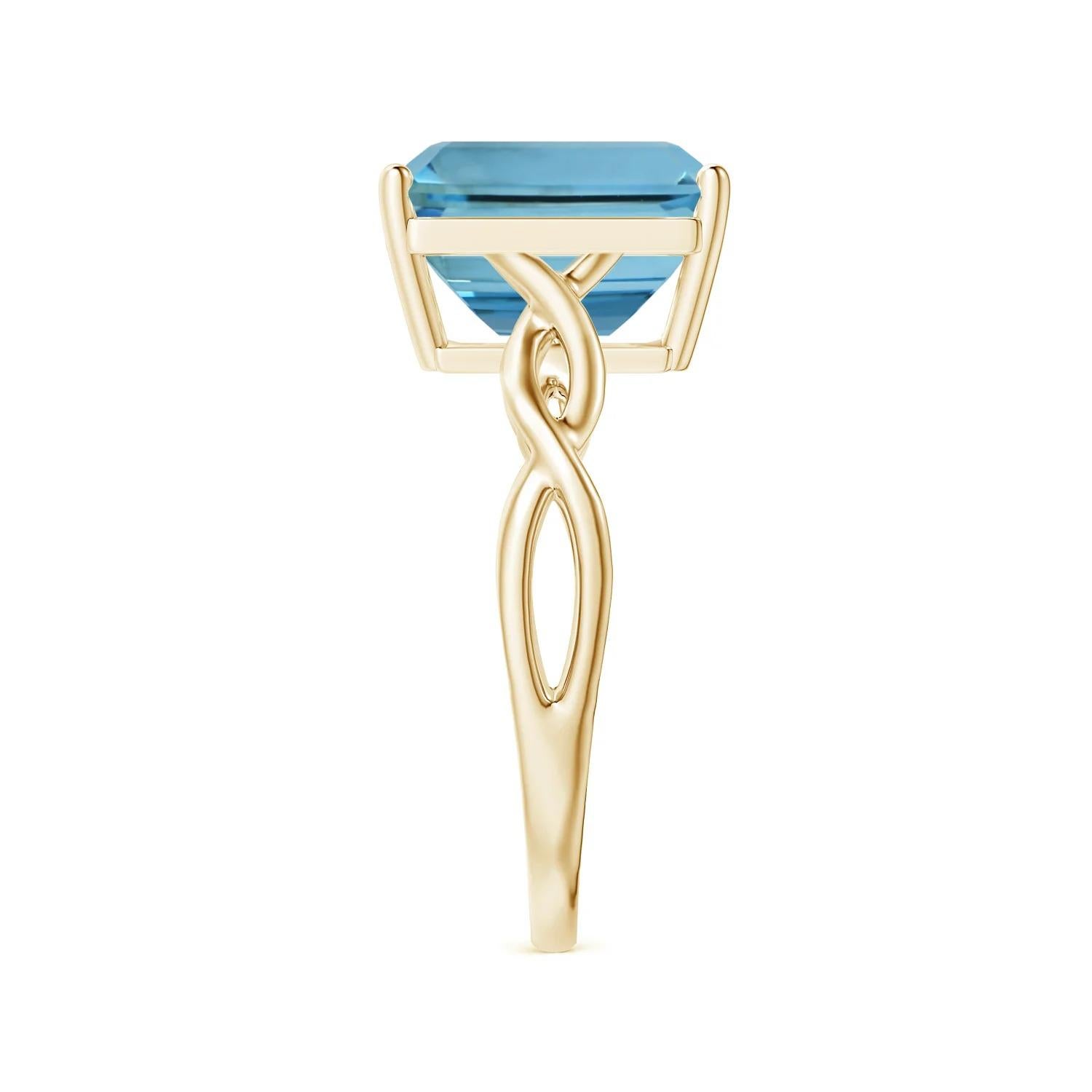 For Sale:  ANGARA GIA Certified Solitaire Emerald-Cut Aquamarine Ring in Yellow Gold 4