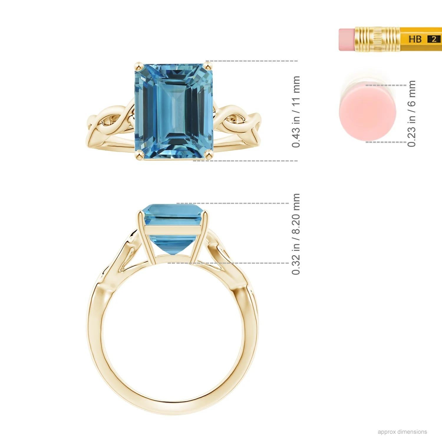 For Sale:  ANGARA GIA Certified Solitaire Emerald-Cut Aquamarine Ring in Yellow Gold 5