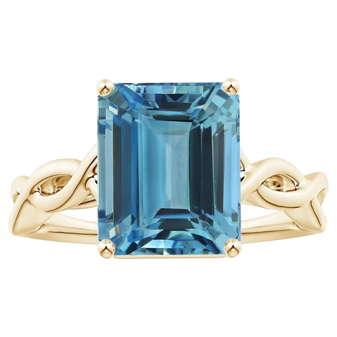 For Sale:  ANGARA GIA Certified Solitaire Emerald-Cut Aquamarine Ring in Yellow Gold