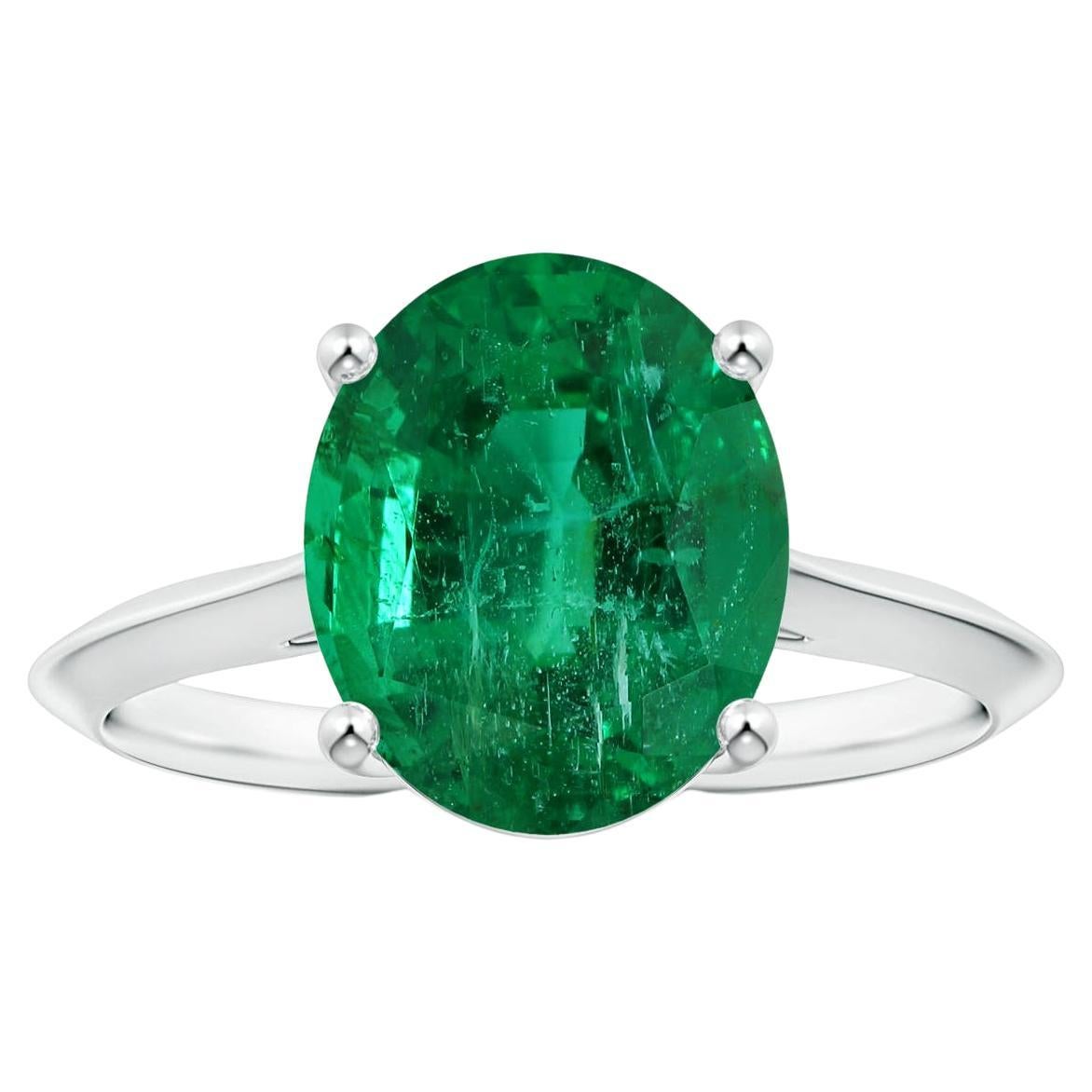 For Sale:  ANGARA GIA Certified Solitaire Emerald Knife-Edge Shank Ring in Platinum