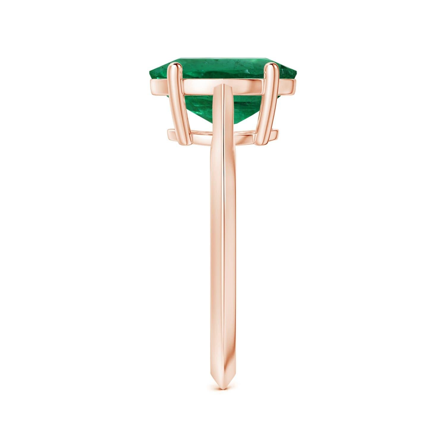 For Sale:  Angara GIA Certified Solitaire Emerald Knife-Edge Shank Ring in Rose Gold 4