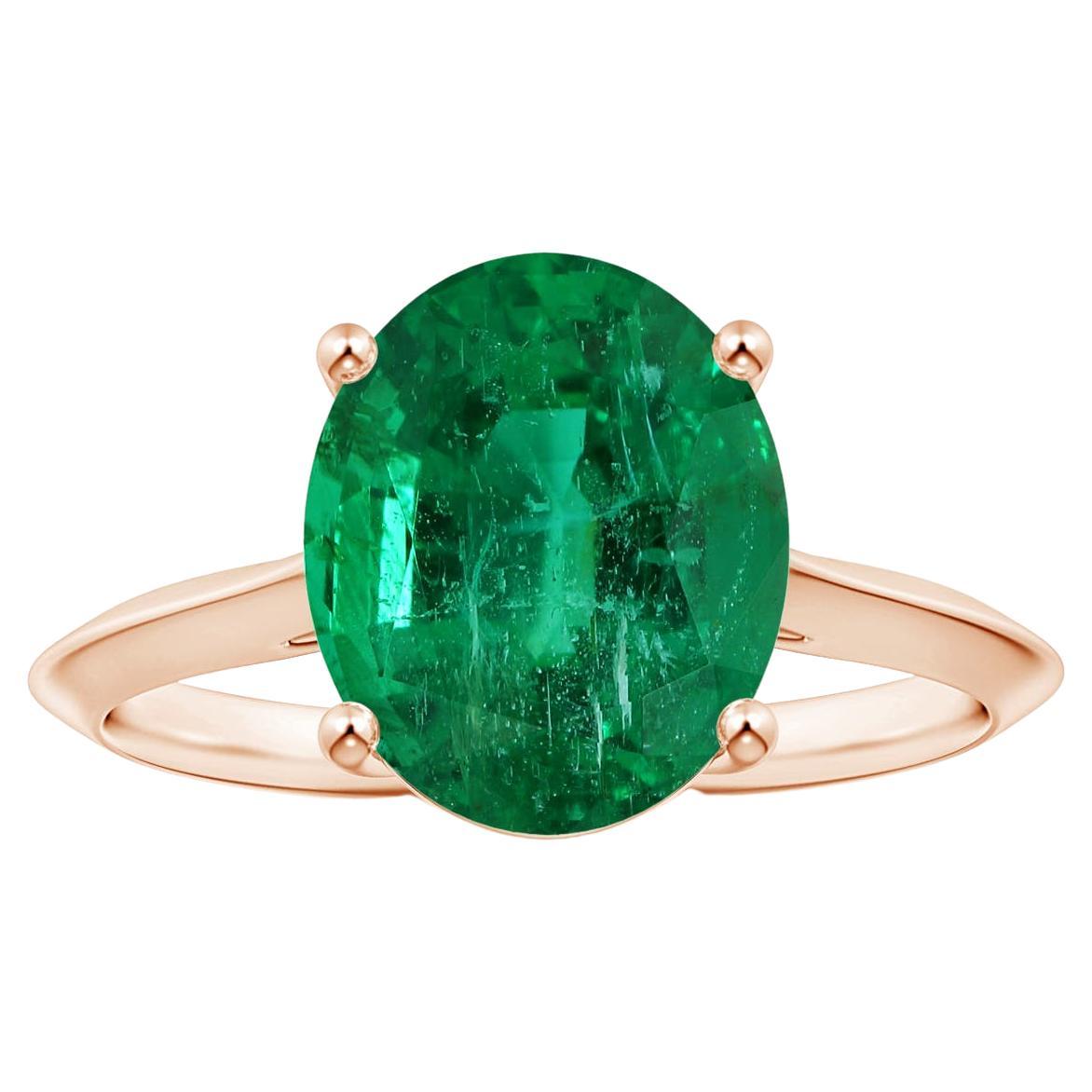 For Sale:  Angara GIA Certified Solitaire Emerald Knife-Edge Shank Ring in Rose Gold