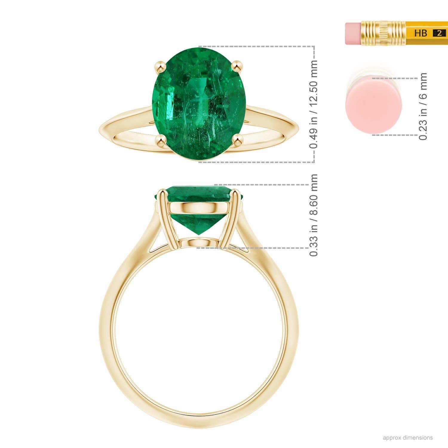 For Sale:  Angara GIA Certified Solitaire Emerald Knife-Edge Shank Ring in Yellow Gold 5