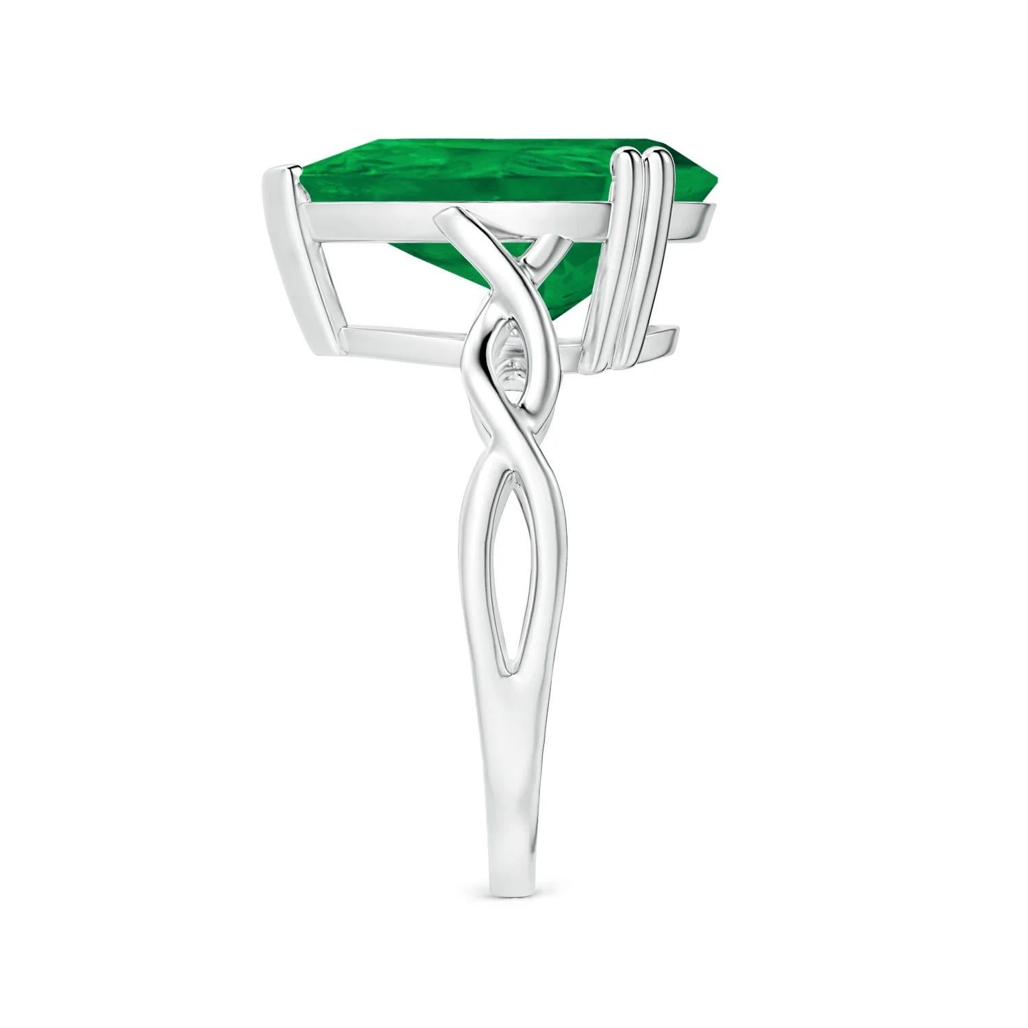 For Sale:  ANGARA GIA Certified Solitaire Emerald Twisted Shank Ring in Platinum 4