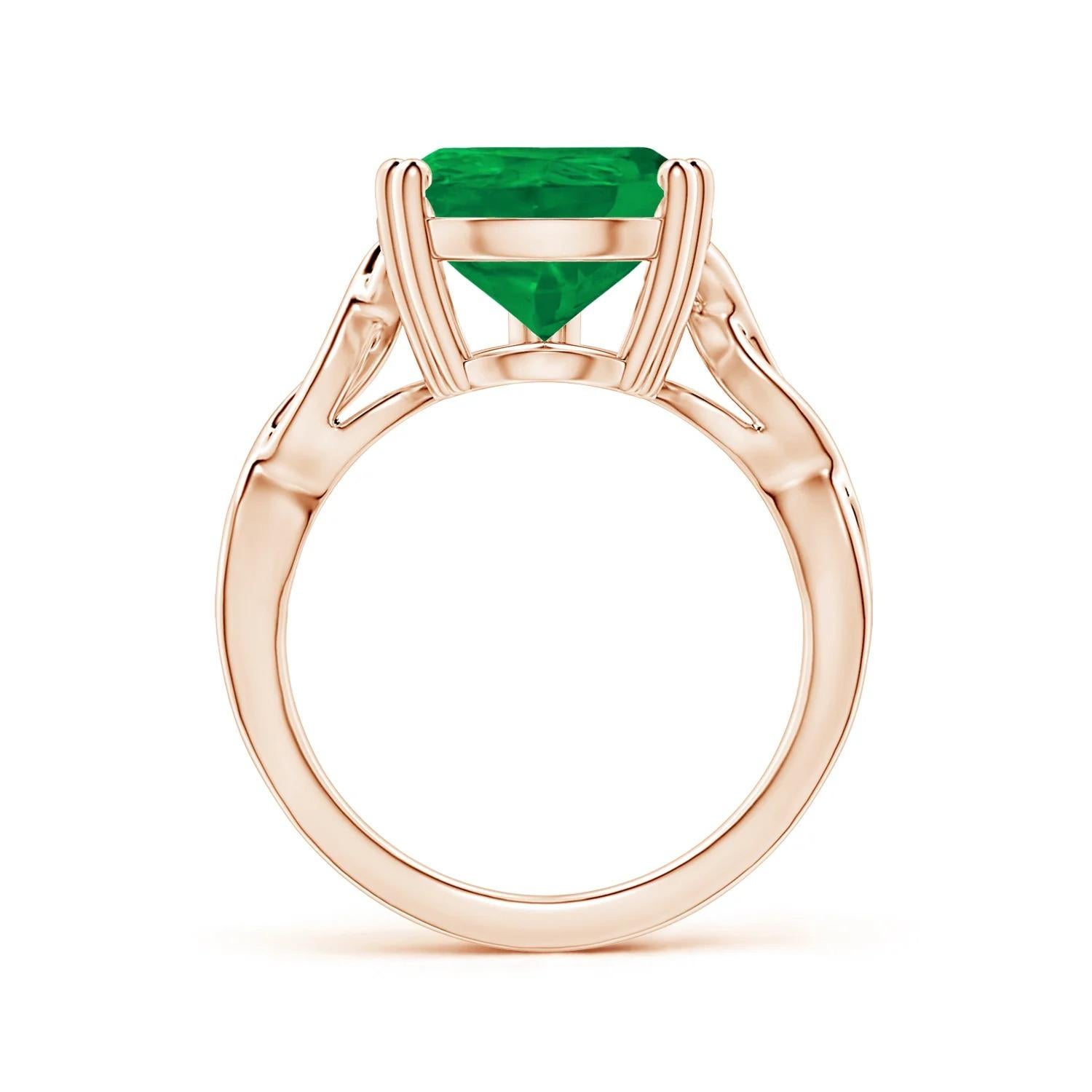 For Sale:  Angara Gia Certified Solitaire Emerald Twisted Shank Ring in Rose Gold 2