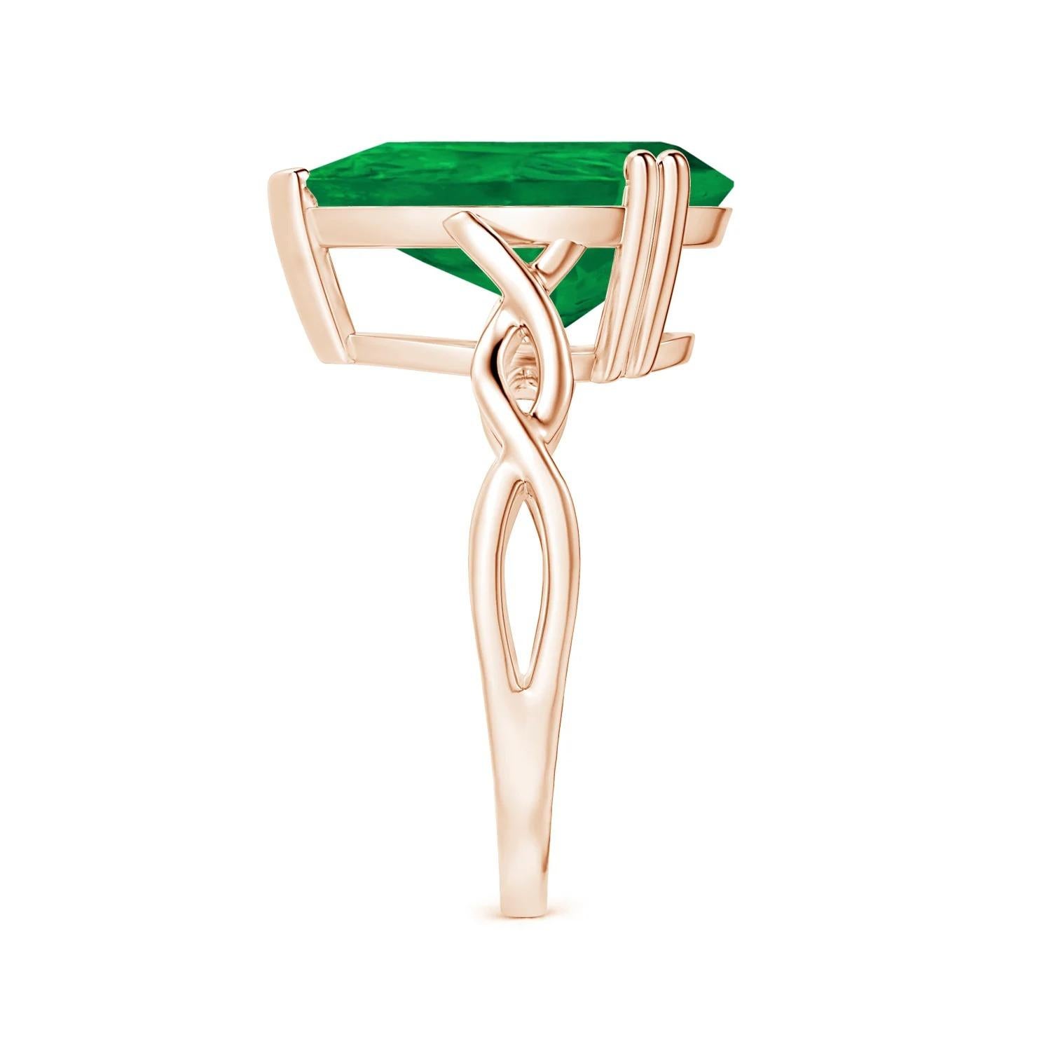 For Sale:  Angara Gia Certified Solitaire Emerald Twisted Shank Ring in Rose Gold 4