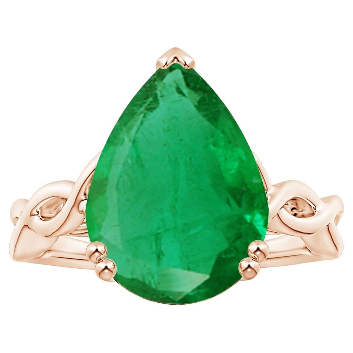 For Sale:  Angara Gia Certified Solitaire Emerald Twisted Shank Ring in Rose Gold