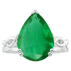 Angara Gia Certified Solitaire Emerald Twisted Shank Ring in White Gold