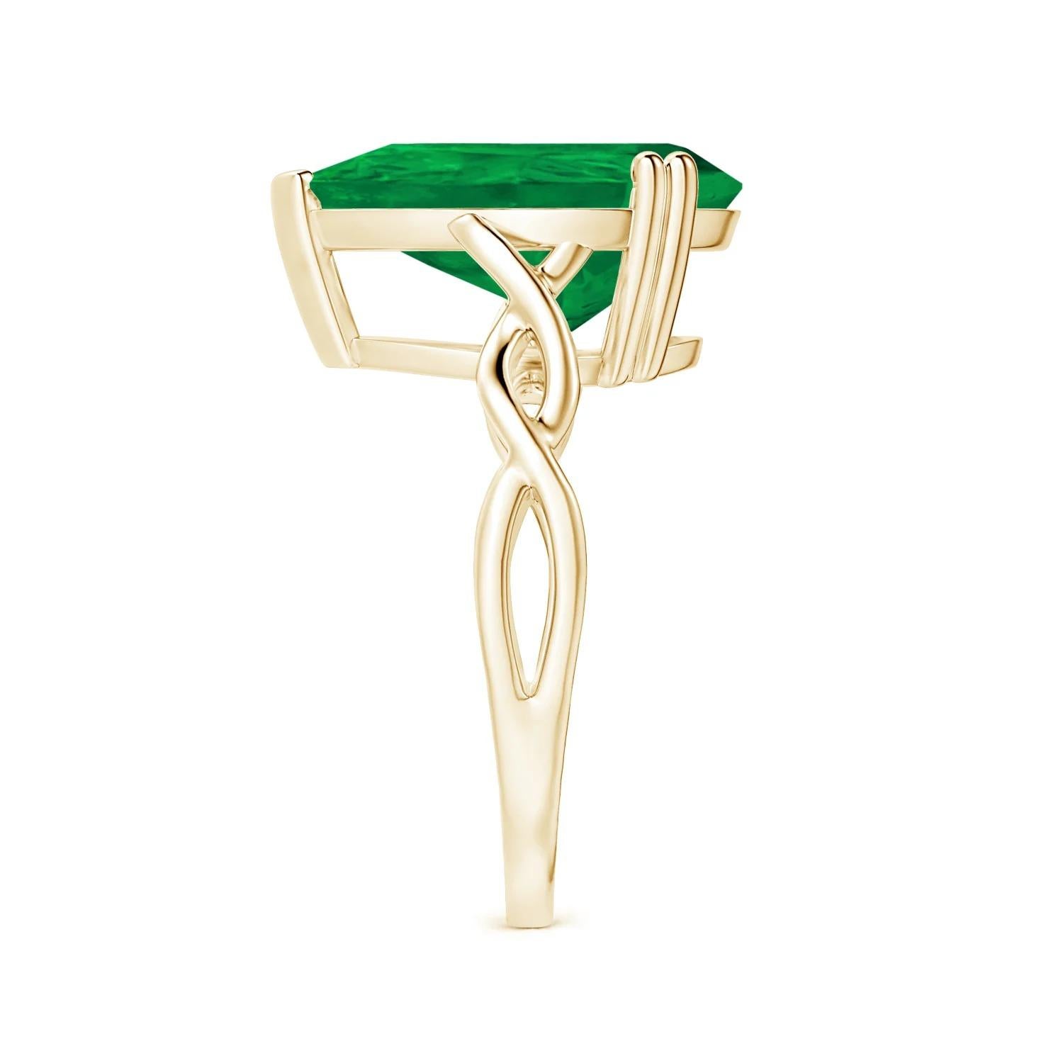 For Sale:  ANGARA GIA Certified Solitaire Emerald Twisted Shank Ring in Yellow Gold 4