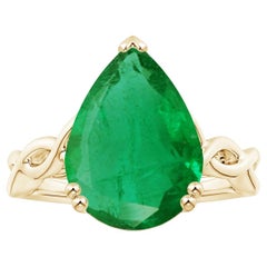 ANGARA GIA Certified Solitaire Emerald Twisted Shank Ring in Yellow Gold