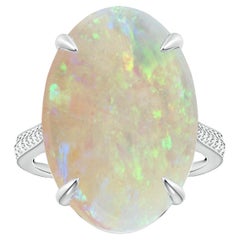 Angara Gia Certified Solitaire Opal Ring in Platinum with Leaf Motifs