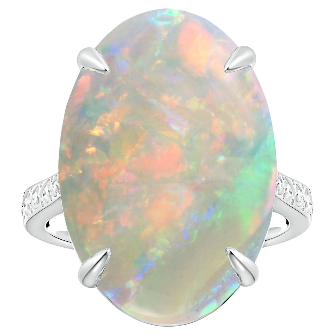 For Sale:  Angara Gia Certified Solitaire Opal Ring in Platinum with Scrollwork