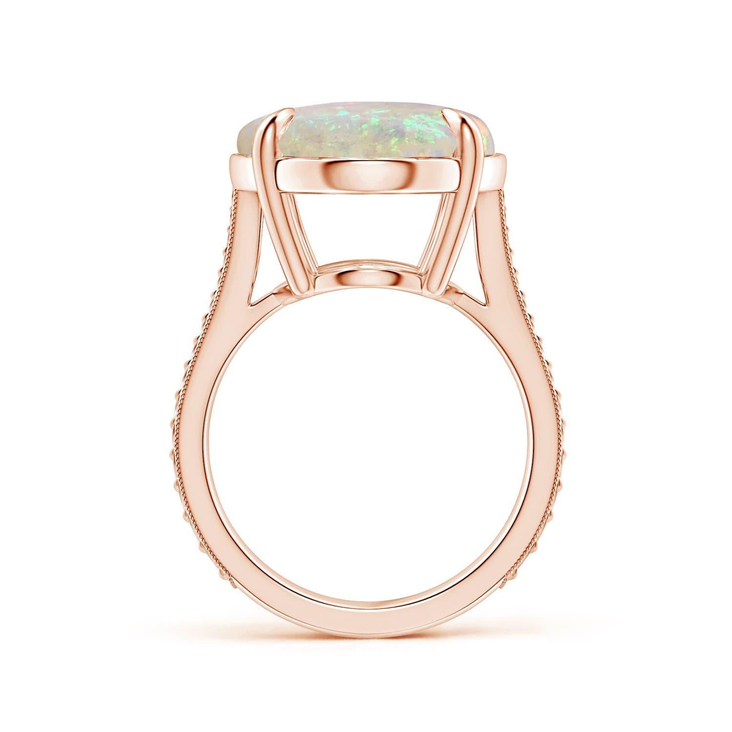 Angara Gia Certified Solitaire Opal Ring in Rose Gold with Leaf Motifs 2