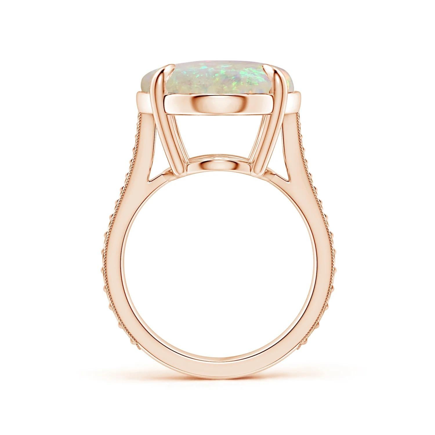 For Sale:  ANGARA GIA Certified Solitaire Opal Ring in Rose Gold with Leaf Motifs 2