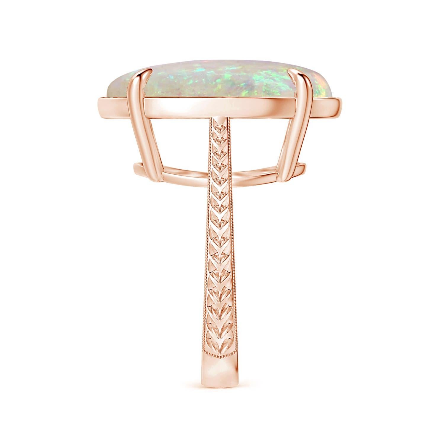 Angara Gia Certified Solitaire Opal Ring in Rose Gold with Leaf Motifs 4