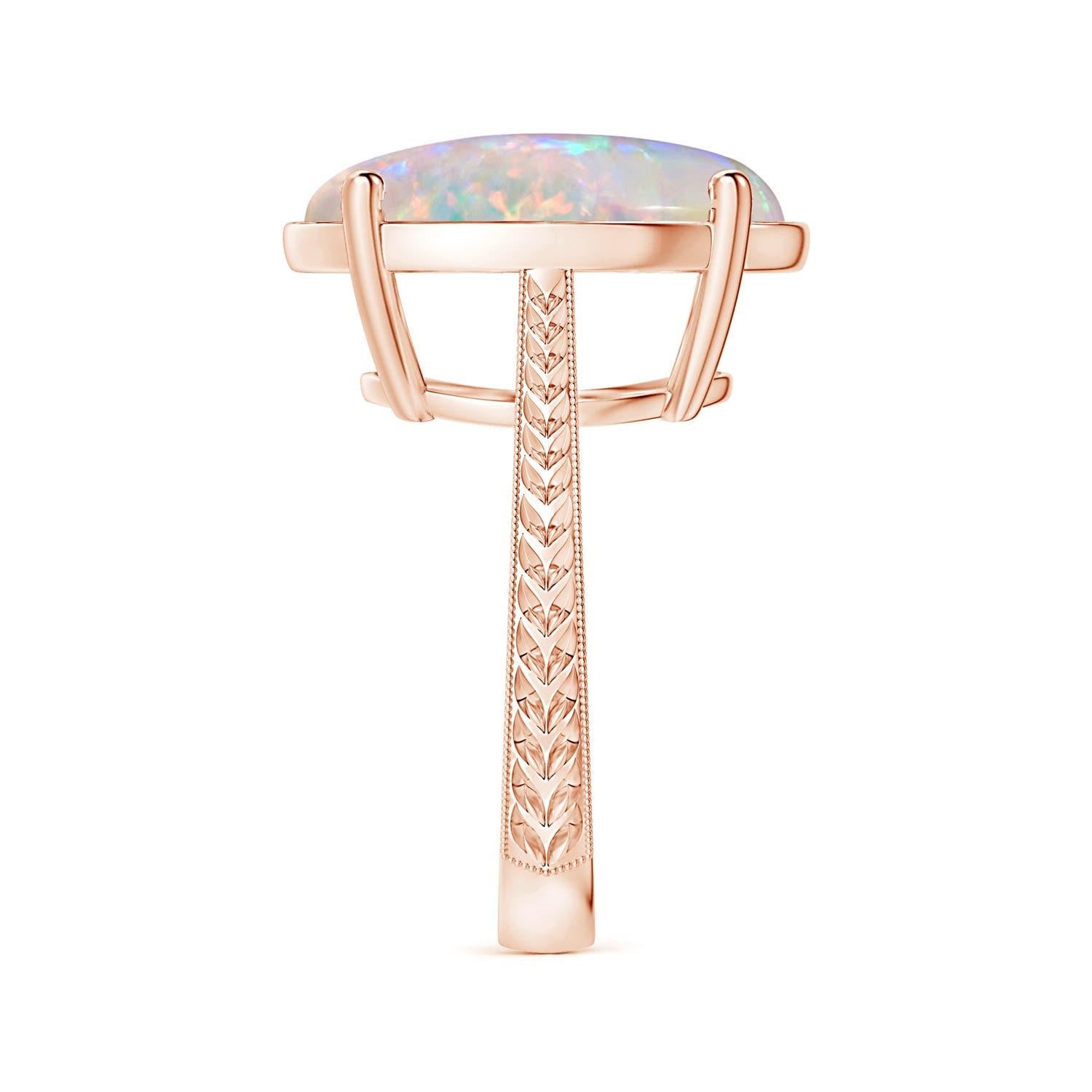 For Sale:  ANGARA GIA Certified Solitaire Opal Ring in Rose Gold with Leaf Motifs 4