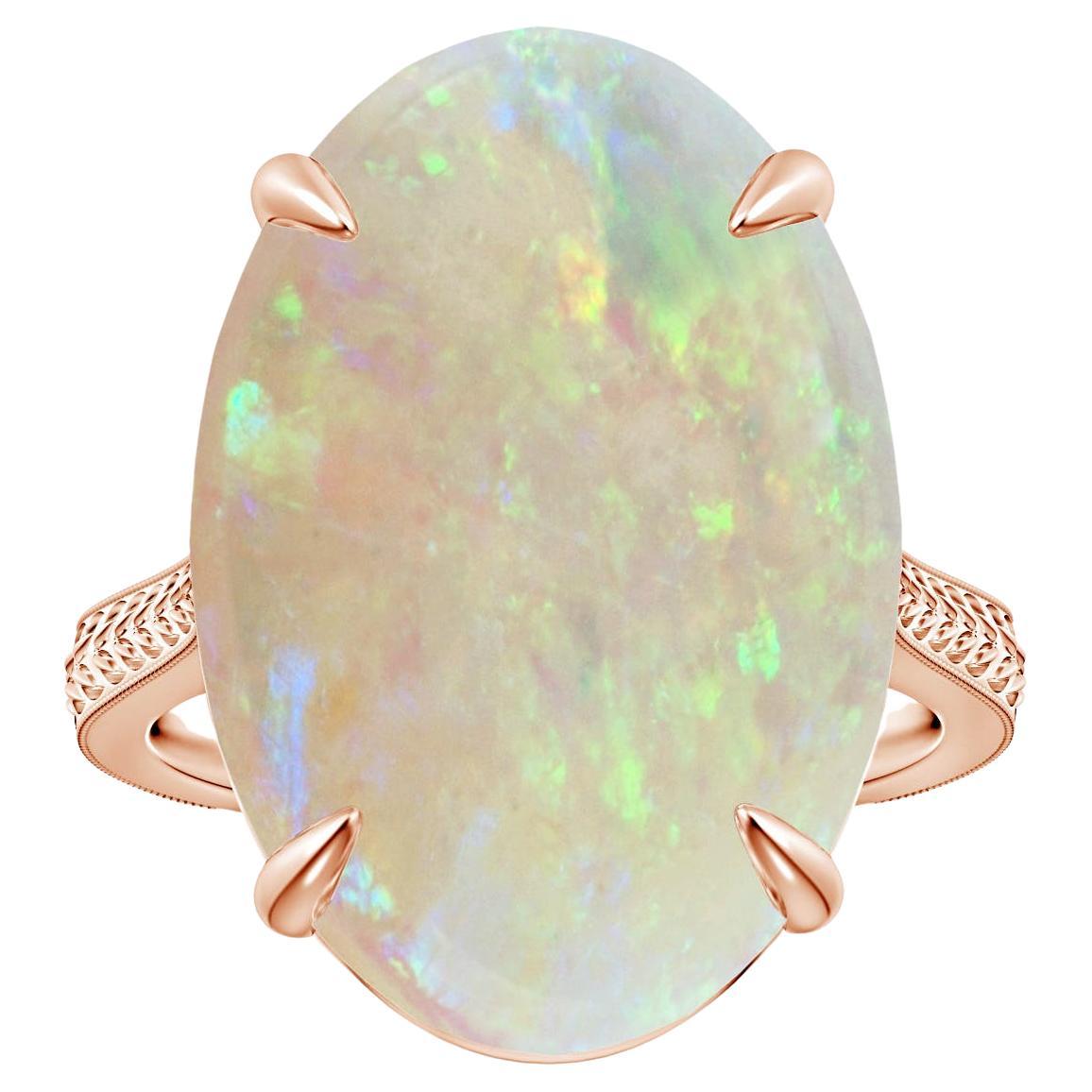 Angara Gia Certified Solitaire Opal Ring in Rose Gold with Leaf Motifs
