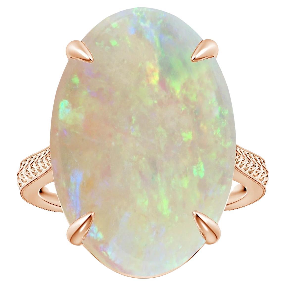 For Sale:  ANGARA GIA Certified Solitaire Opal Ring in Rose Gold with Leaf Motifs