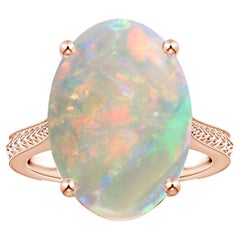 ANGARA GIA Certified Solitaire Opal Ring in Rose Gold with Leaf Motifs