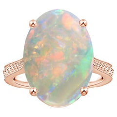 ANGARA Anello Opale Solitario Certificato GIA in Oro Rosa con Motivi a Foglia