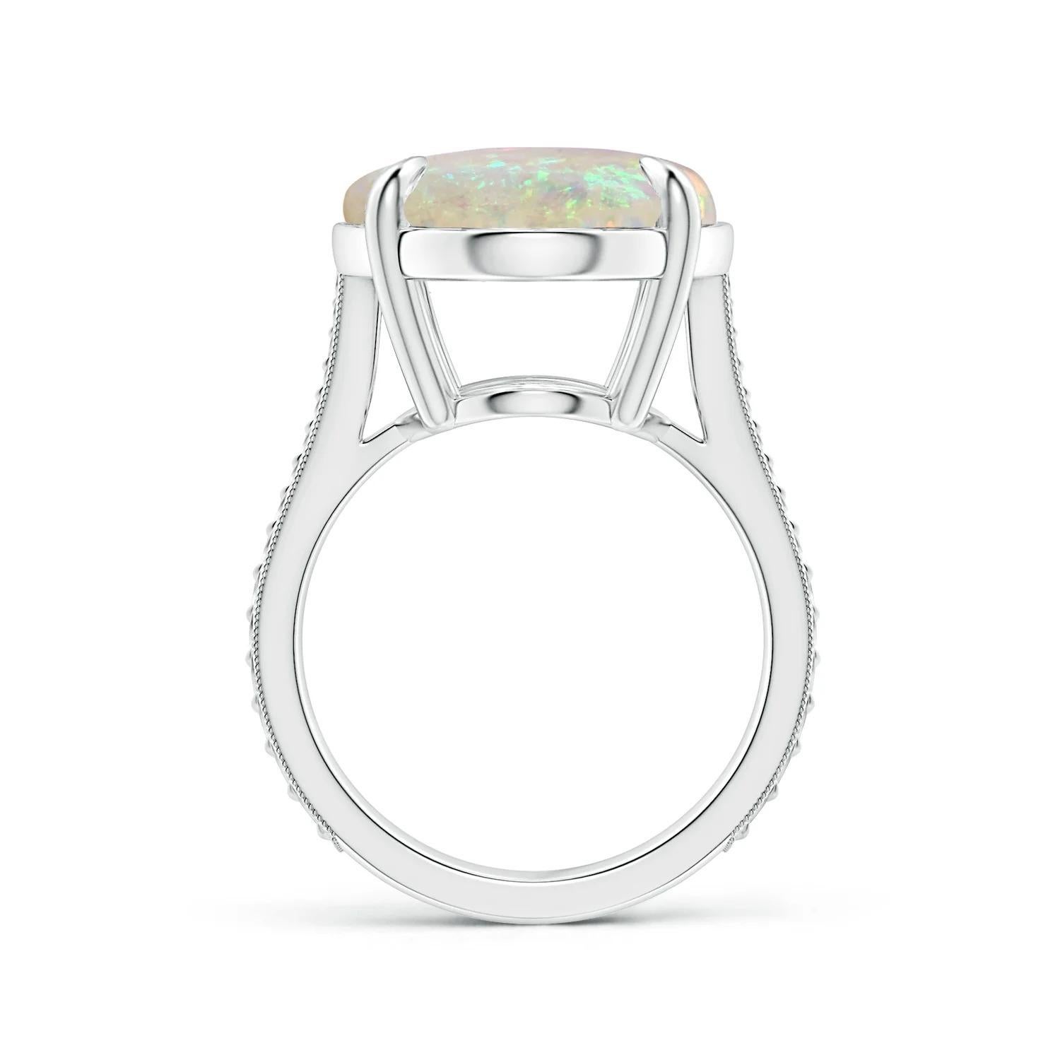ANGARA GIA Certified Solitaire Opal Ring in White Gold with Leaf Motifs 2