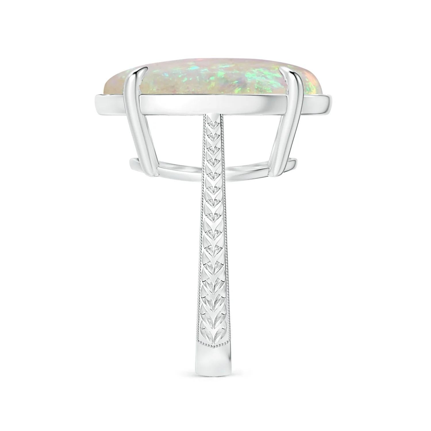 ANGARA GIA Certified Solitaire Opal Ring in White Gold with Leaf Motifs 4