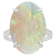 Angara GIA Certified Solitaire Opal Ring in White Gold with Leaf Motifs