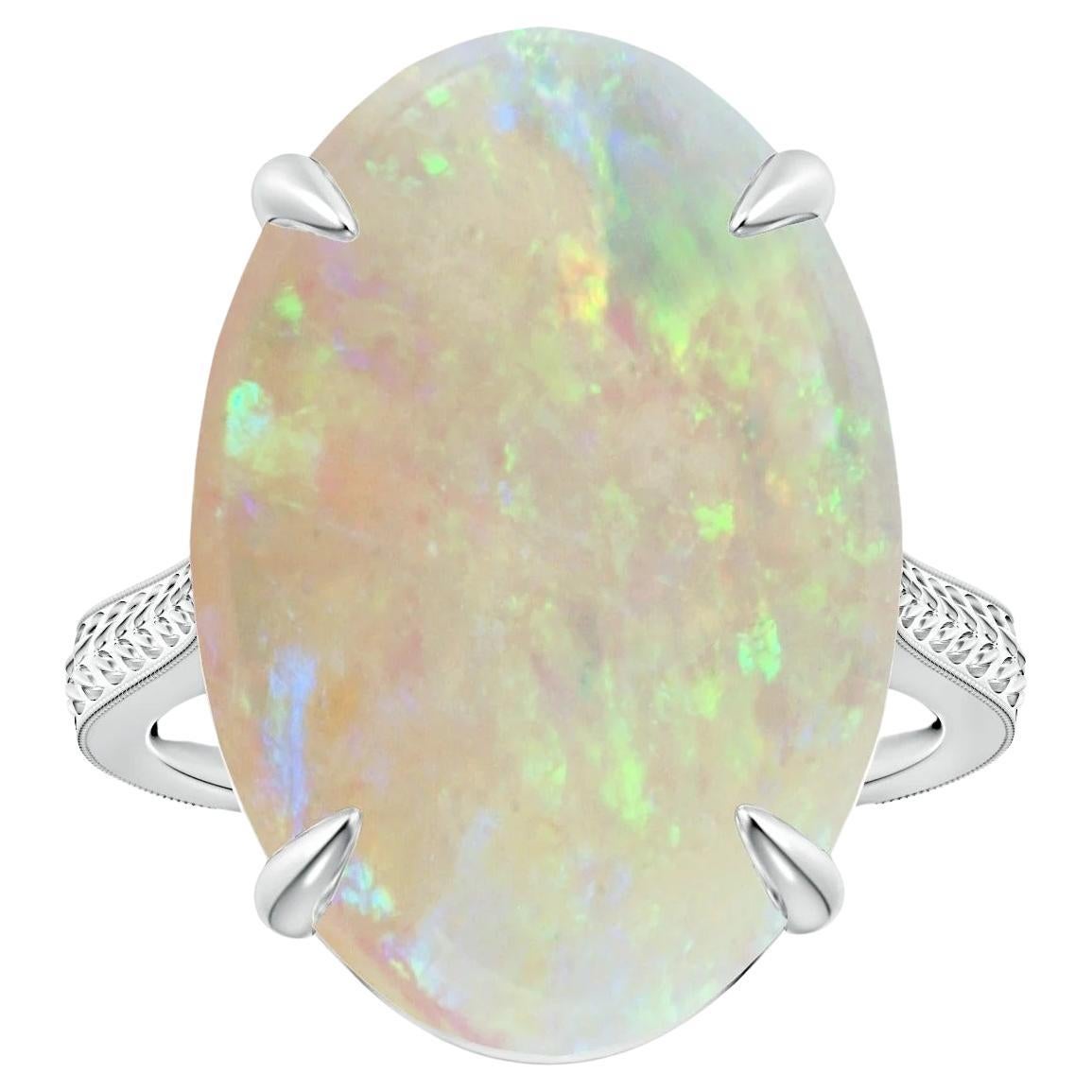 ANGARA GIA Certified Solitaire Opal Ring in White Gold with Leaf Motifs
