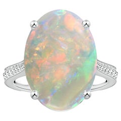 ANGARA GIA Certified Solitaire Opal Ring in White Gold with Leaf Motifs