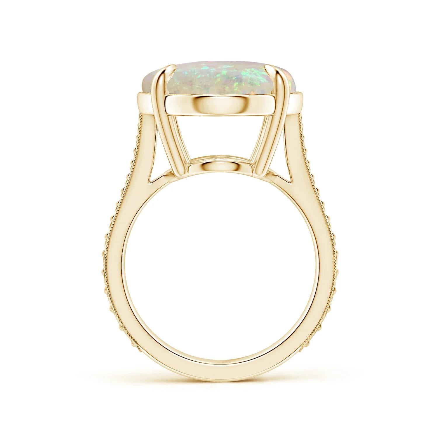 For Sale:  Angara Gia Certified Solitaire Opal Ring in Yellow Gold with Leaf Motifs 2