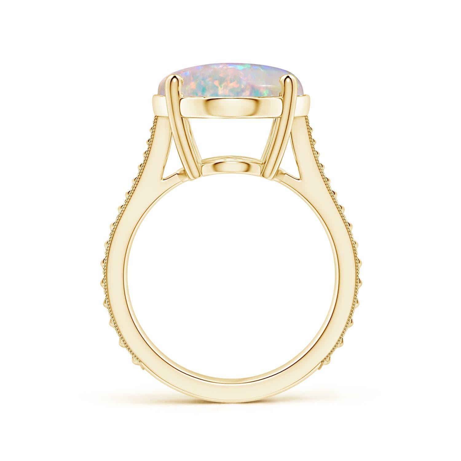 For Sale:  Angara Gia Certified Solitaire Opal Ring in Yellow Gold with Leaf Motifs 2